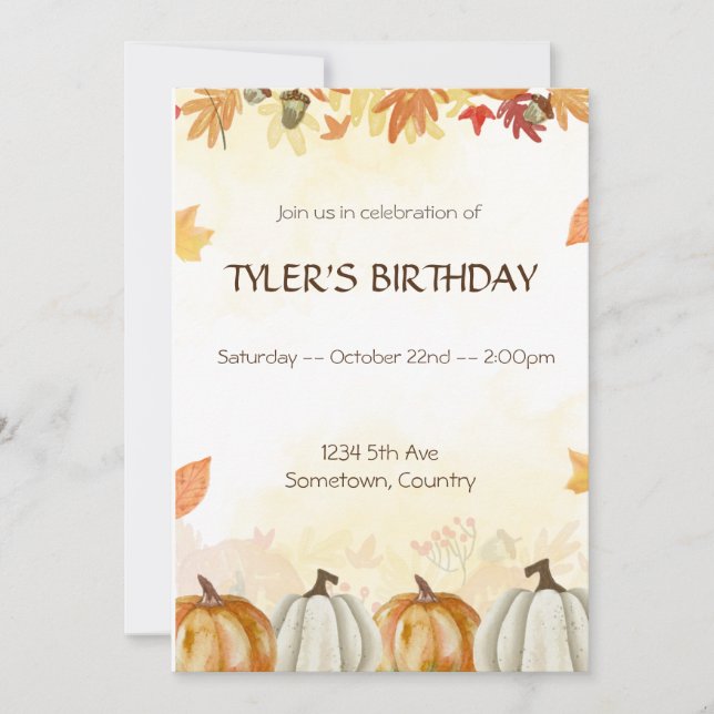Invitation Fête d'anniversaire d'automne (Devant)