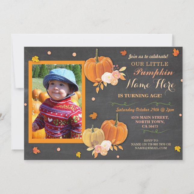 Invitation Fête d'anniversaire d'automne de citrouille TOUT (Devant)