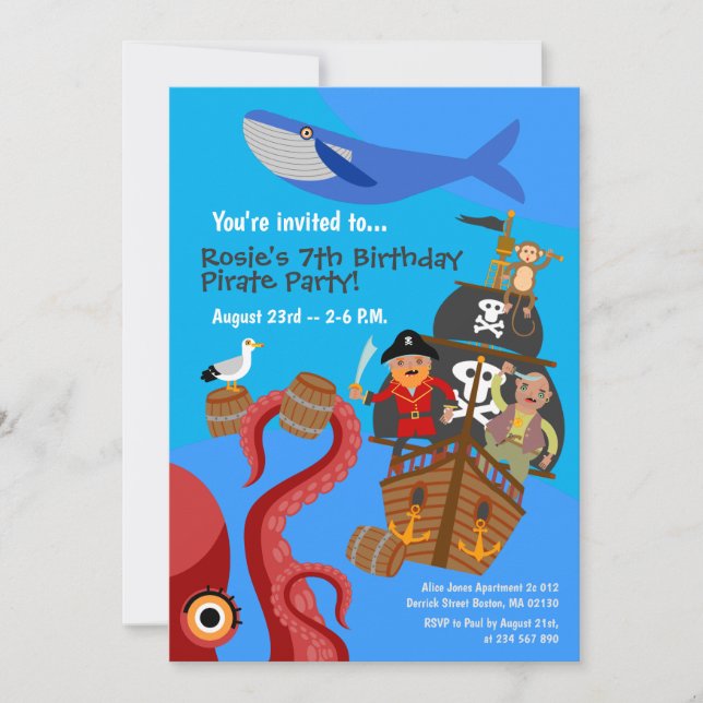 Invitation Fête d'anniversaire d'aventure maritime de bateau  (Devant)