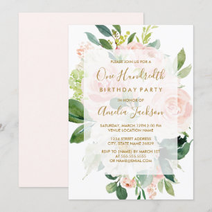 Invitation Fête d'anniversaire de 100 ans Elegant Pink Peach 