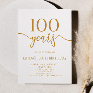 Invitation Fête d'anniversaire de 100 ans Élégante Minimalist