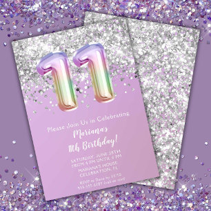 Invitation Fête d'anniversaire de 11 ans de la fille paillett
