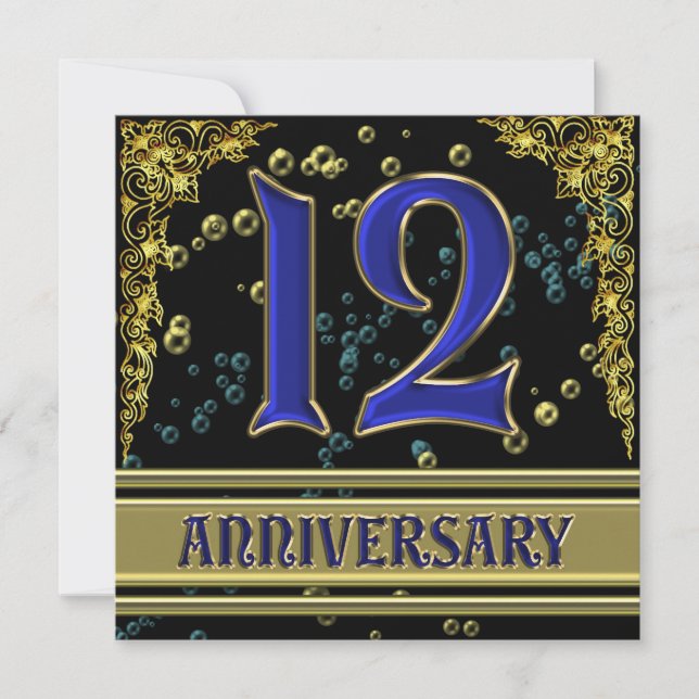 Invitation Fête d'anniversaire de 12 ans Black and Gold (Devant)