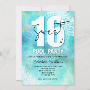 Invitation Fête d'anniversaire de 16 ans au bord de la piscin