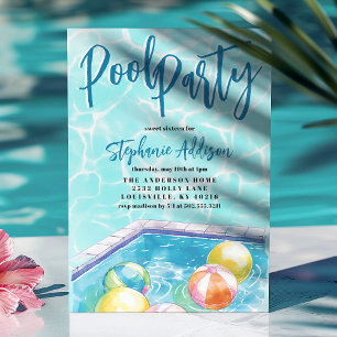 Invitation Fête d'anniversaire de 16 ans au bord de la piscin