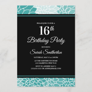 Invitation Fête d'anniversaire de 16 ans aux fleurs blanches
