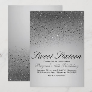 Invitation Fête d'anniversaire de 16 ans paillettes scintilla