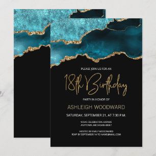 Invitation Fête d'anniversaire de 18 ans Agate Geode Sarcelle