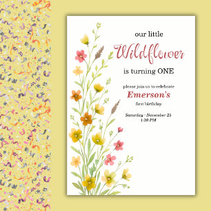 Invitation Fête d'anniversaire de 1 an avec jolie fleur sauva