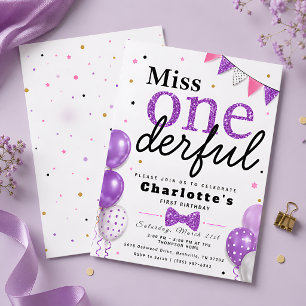 Invitation Fête d'anniversaire de 1 an avec un nœud à paillet