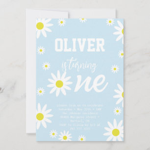 Invitation Fête d'anniversaire de 1 an bleu pastel Boho White