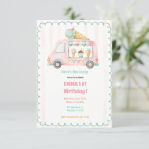 Invitation Fête d'anniversaire de 1 an Camion de Glaces