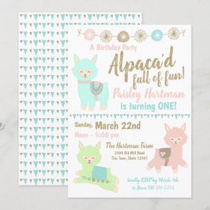 Invitation Fête d'anniversaire de 1 an d'Alpaca