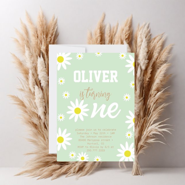 Invitation Fête d'anniversaire de 1 an de Daisy neutre en gen (Créateur téléchargé)