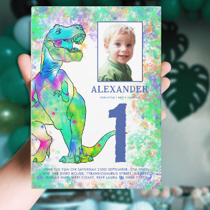 Invitation Fête d'anniversaire de 1 an de dinosaure coloré Ph