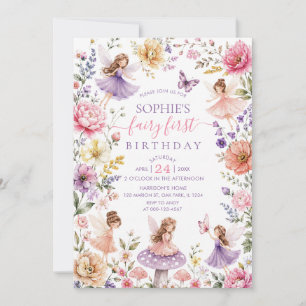 Invitation Fête d'anniversaire de 1 an de la fée de la fleur 