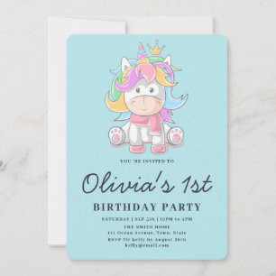 Invitation Fête d'anniversaire de 1 an de la licorne de la pr