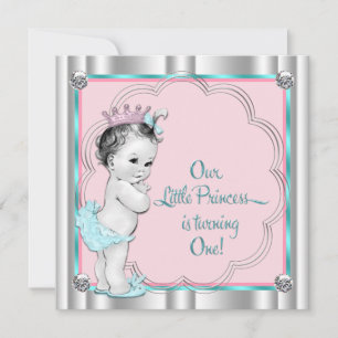 Invitation Fête d'anniversaire de 1 an de la princesse rose e