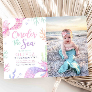 Invitation Fête d'anniversaire de 1 an de sirène Oneder la me