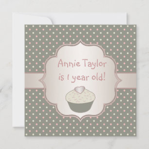 Invitation Fête d'anniversaire de 1 an Gâteau cupcake vert ro