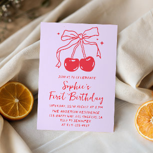 Invitation Fête d'anniversaire de 1 an Lavande et Cerise à Ru