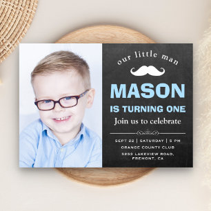 Invitation Fête d'anniversaire de 1 an Little Man Chalkboard 
