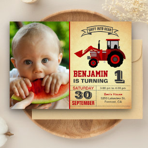 Invitation Fête d'anniversaire de 1 an - Tracteur agricole ro