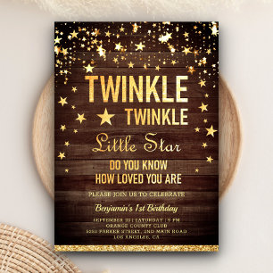 Invitation Fête d'anniversaire de 1 an Twinkle Twinkle Little