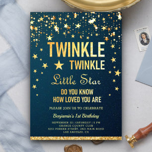 Invitation Fête d'anniversaire de 1 an Twinkle Twinkle Little