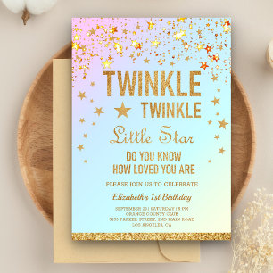 Invitation Fête d'anniversaire de 1 an Twinkle Twinkle Little