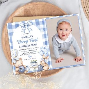 Invitation Fête d'anniversaire de 1 an Watercolor Blueberry P