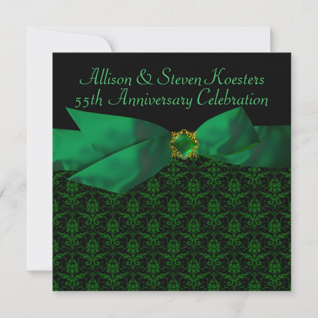 Invitation Fête d'anniversaire de 20/55 ans en damas vert éme (Devant)