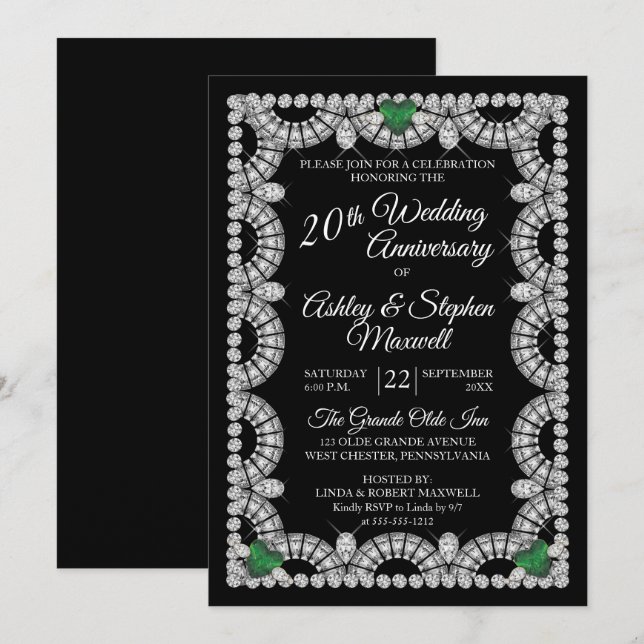 Invitation Fête d'anniversaire de 20 ans de mariage Émeraude  (Devant / Derrière)
