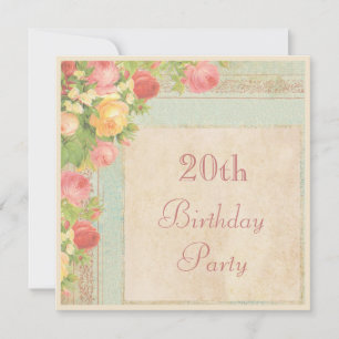 Invitation Fête d'anniversaire de 20 ans Elegant Roses Vintag