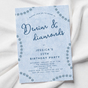 Invitation Fête d'anniversaire de 25 ans Blue Jeans Denim and