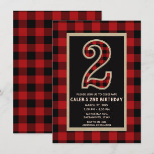 Invitation Fête d'anniversaire de 2 ans au motif carreaux de 