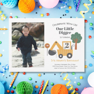 Invitation Fête d'anniversaire de 2 ans Photo Camion à benne