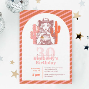 Invitation Fête d'anniversaire de 30 ans Cowgirl Boule Disco