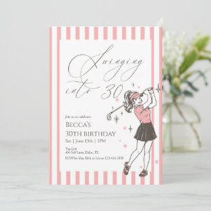 Invitation Fête d'anniversaire de 30 ans de golf rose se lanç
