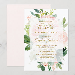 Invitation Fête d'anniversaire de 30 ans Elegant Pink Peach B
