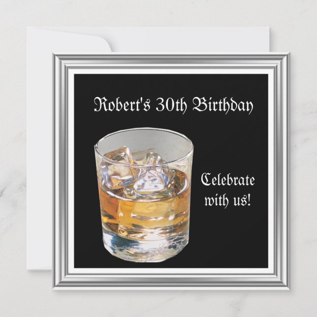 Invitation Fête d'anniversaire de 30 ans homme Boissons Noir  (Devant)