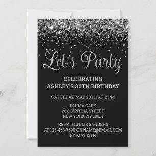 Invitation Fête d'anniversaire de 30 ans paillettes noires et