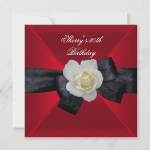 Invitation Fête d'anniversaire de 30 ans Red Black White Rose