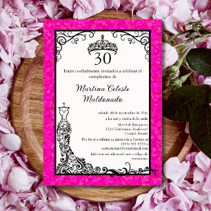 Invitation Fête d'anniversaire de 30 ans rose vif espagnol no