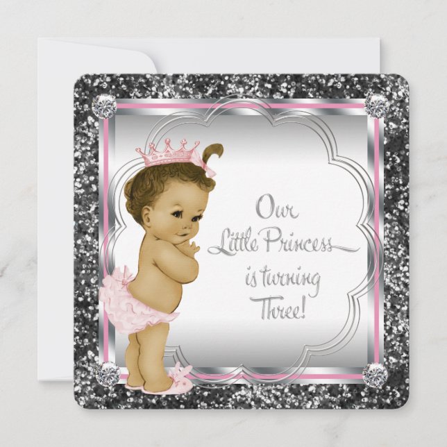 Invitation Fête d'anniversaire de 3 ans pour filles (Devant)