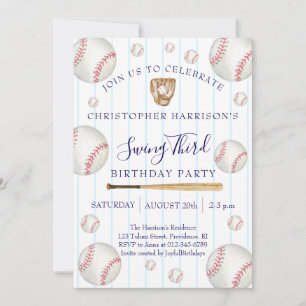 Invitation Fête d'anniversaire de 3 ans pour garçon de baseba