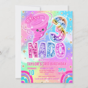Invitation Fête d'anniversaire de 3 ans Three Nado Rainbow Gl