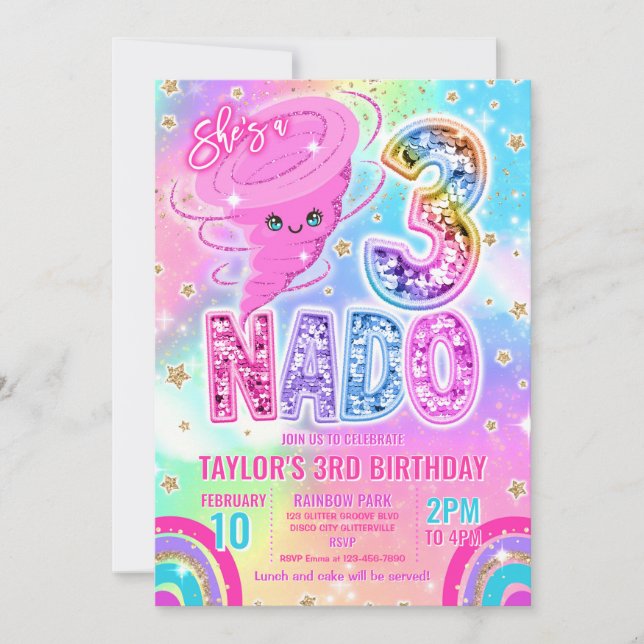 Invitation Fête d'anniversaire de 3 ans Three Nado Rainbow Gl (Devant)