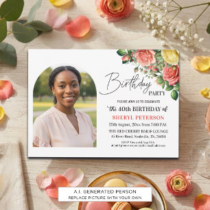 Invitation Fête d'anniversaire de 40 ans avec fleurs élégante