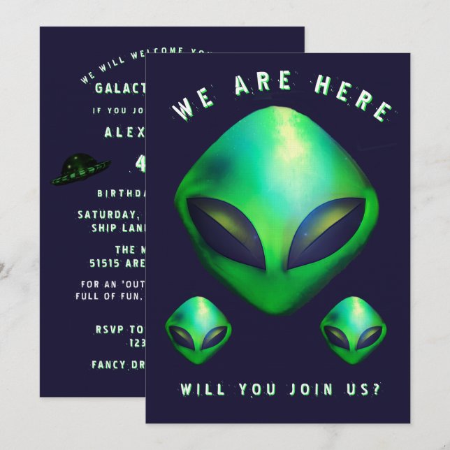 Invitation Fête d'anniversaire de 40 ans d'Alien Heads (Devant / Derrière)